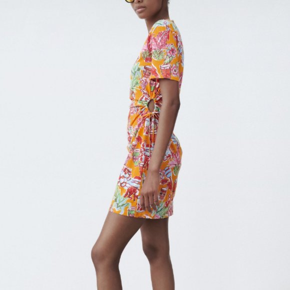 Zara | Cut Out Printed Dress - Picture 3 of 7